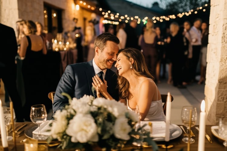 Happy couple sharing intimate moment at elegant Dallas micro wedding venue