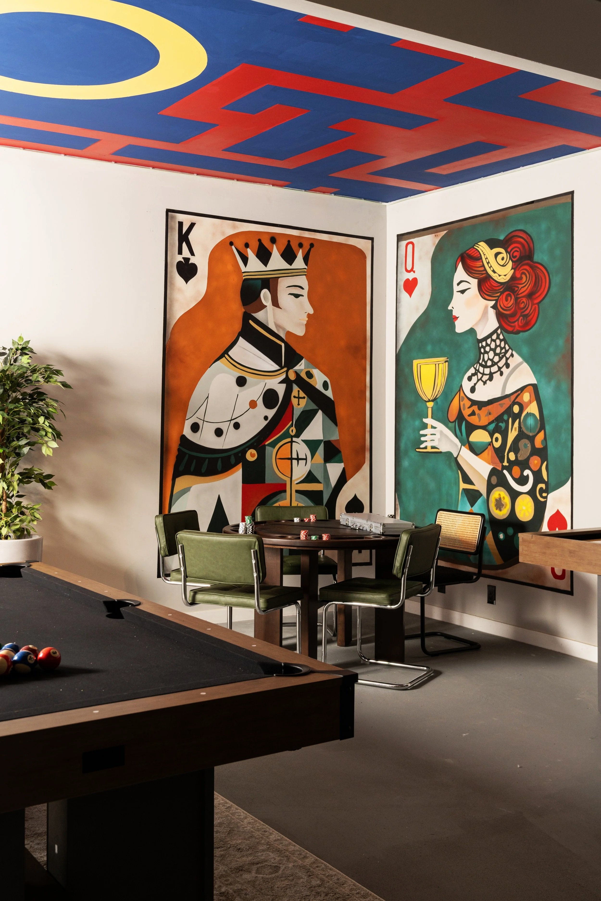 Game room with pool table and poker area at The Penrose House